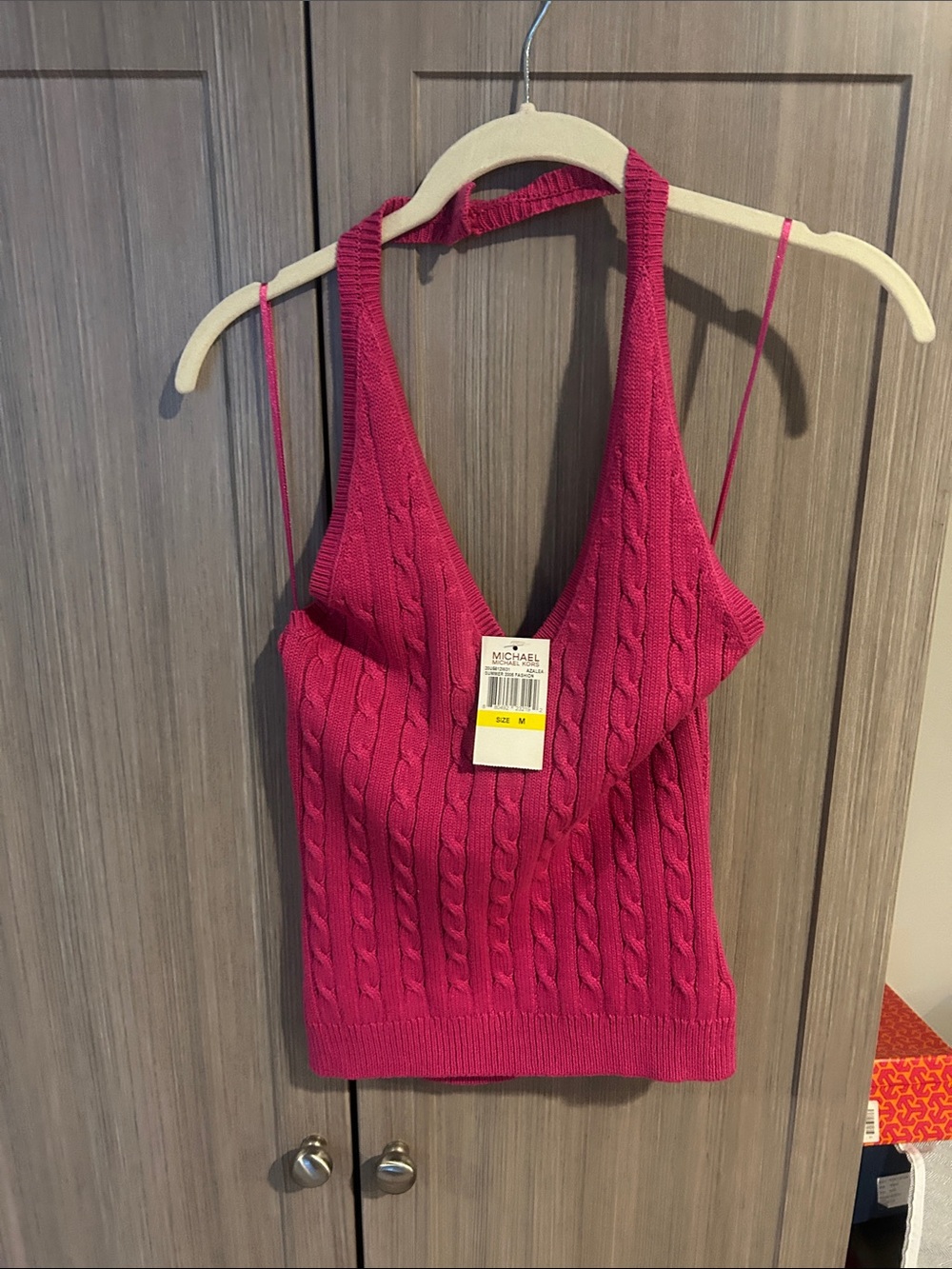 Michael Kors Hot Pink Cable Knit Halter Camisole